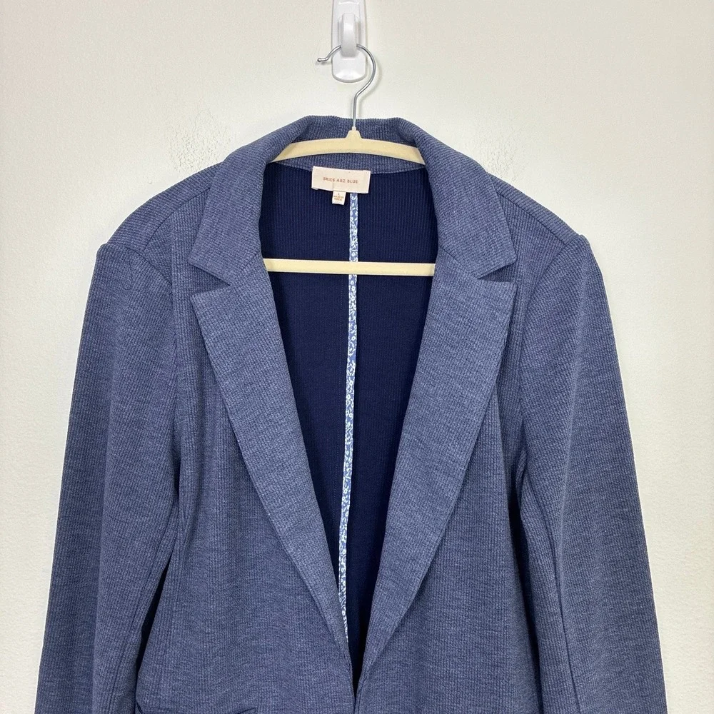 Skies Are Blue Ribbed Knit Blazer Open Front Jacket Women's L Preppy Minimalist
